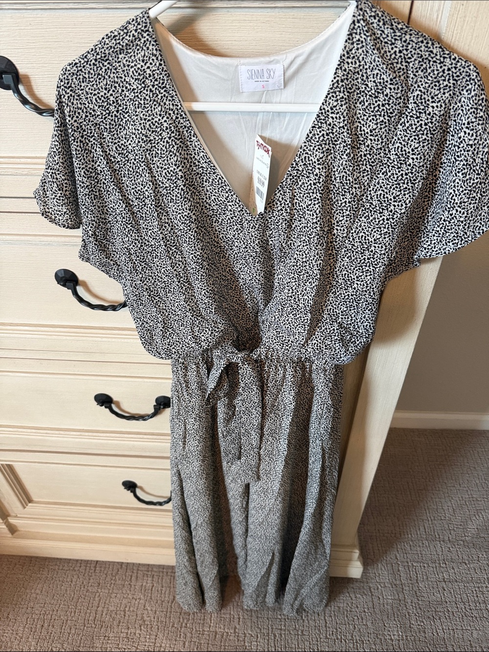 Sienna Sky Black and White Leopard Print Midi Dress